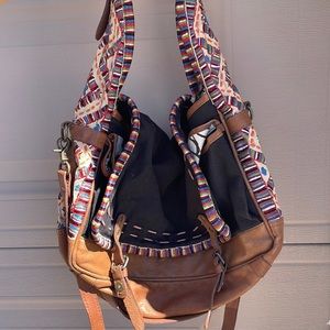 Canvas Leather & Embroidered Messenger Bag